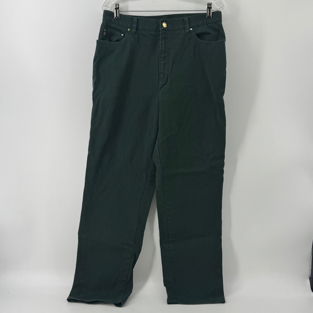 Lauren Ralph Lauren Forest Green Straight Leg Pants High Rise Cotton Size 12